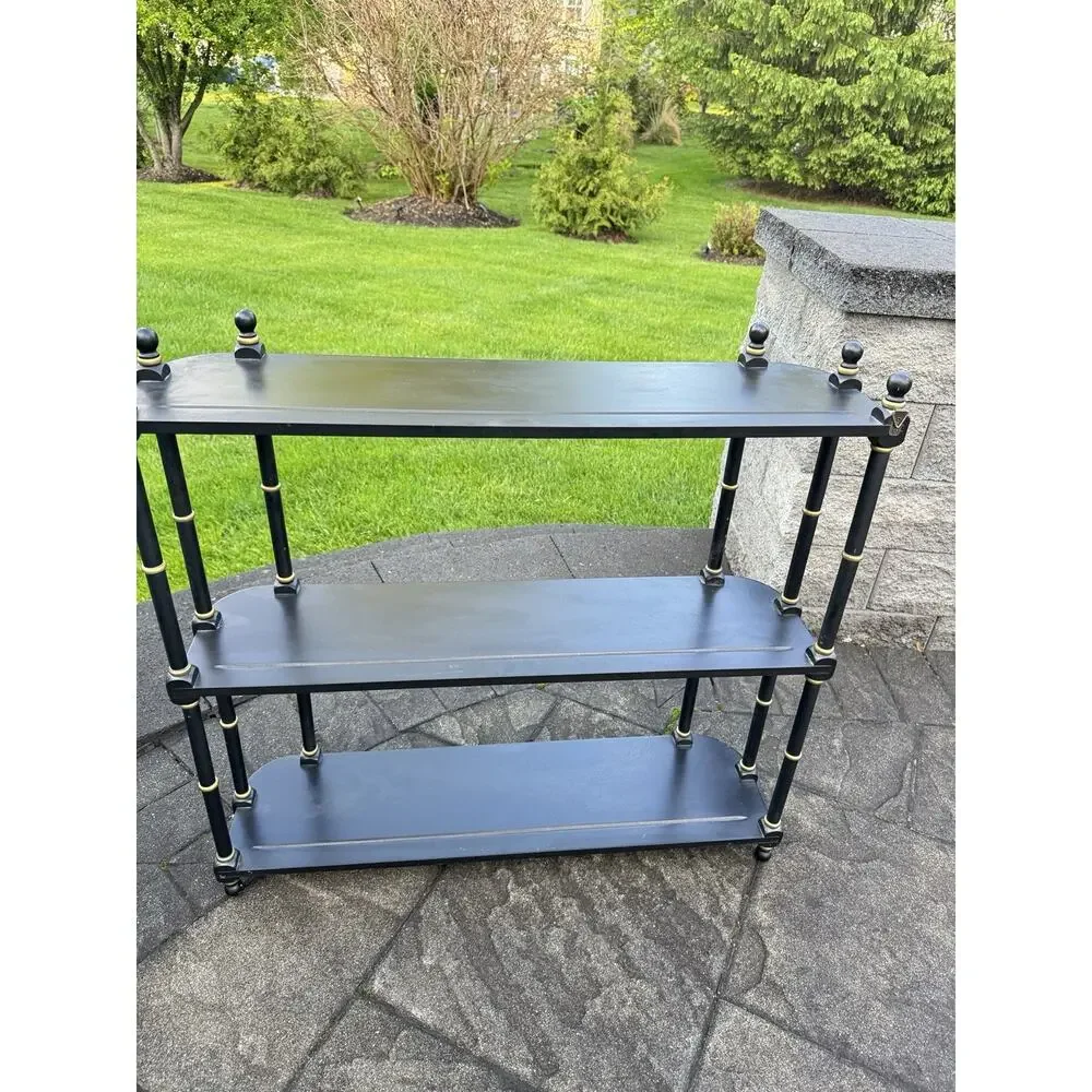 VTG Bombay Co 1991 Faux Bamboo 3 Tier Wall Shelf Stand Black Gold 31x29x8”